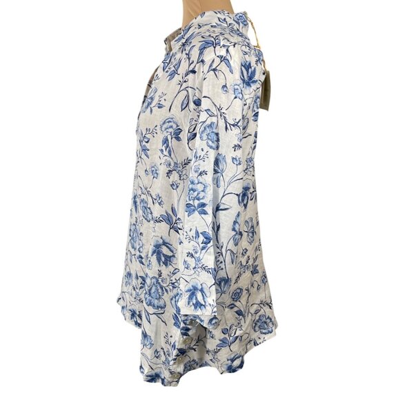 New Cynthia Rowley Floral Tunic Top Blouse Size 1X Linen Blue White - Picture 2 of 8